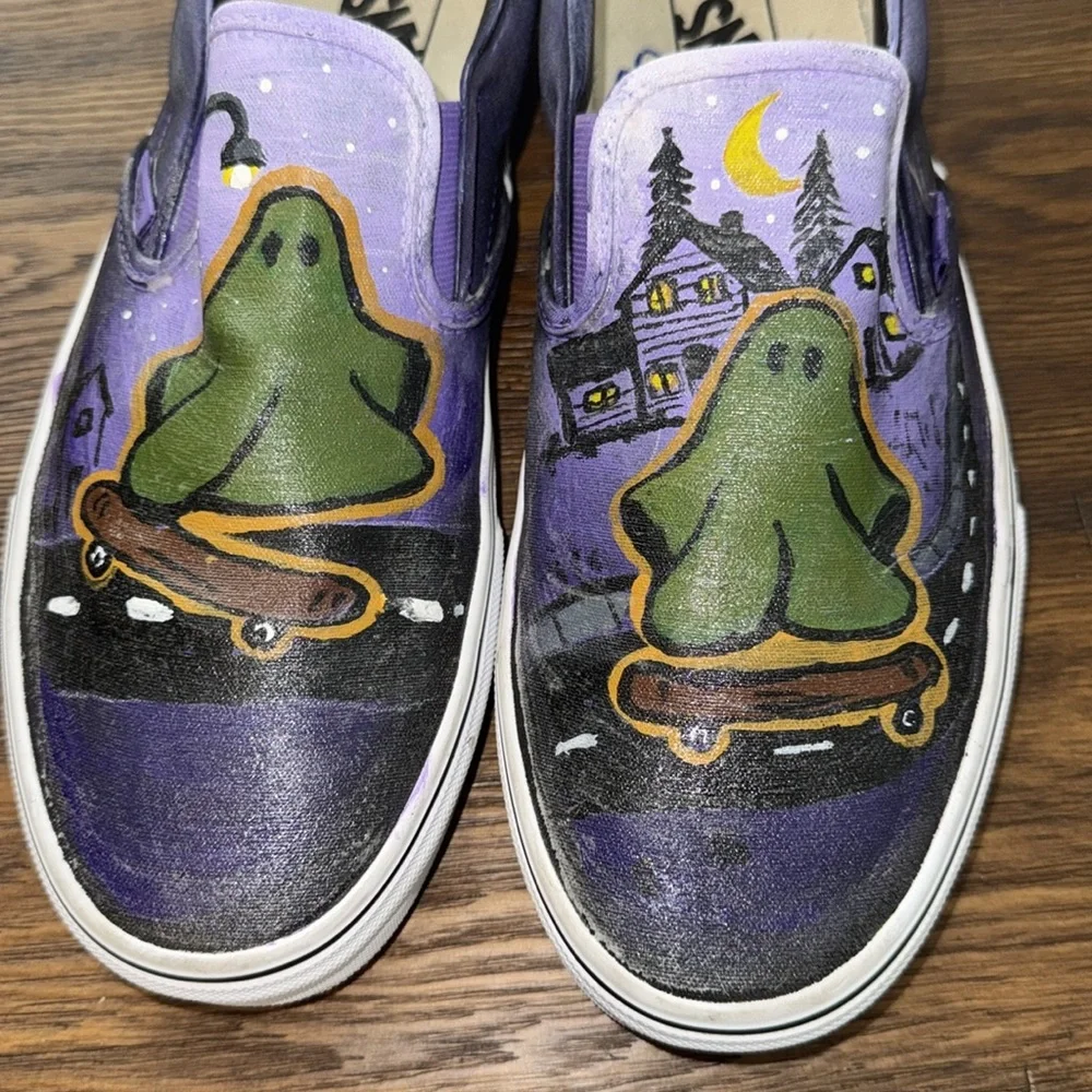 Vans custom hand painted men’s size 10 signed PJ 23 green ghost on skateboard - Picture 2 of 13